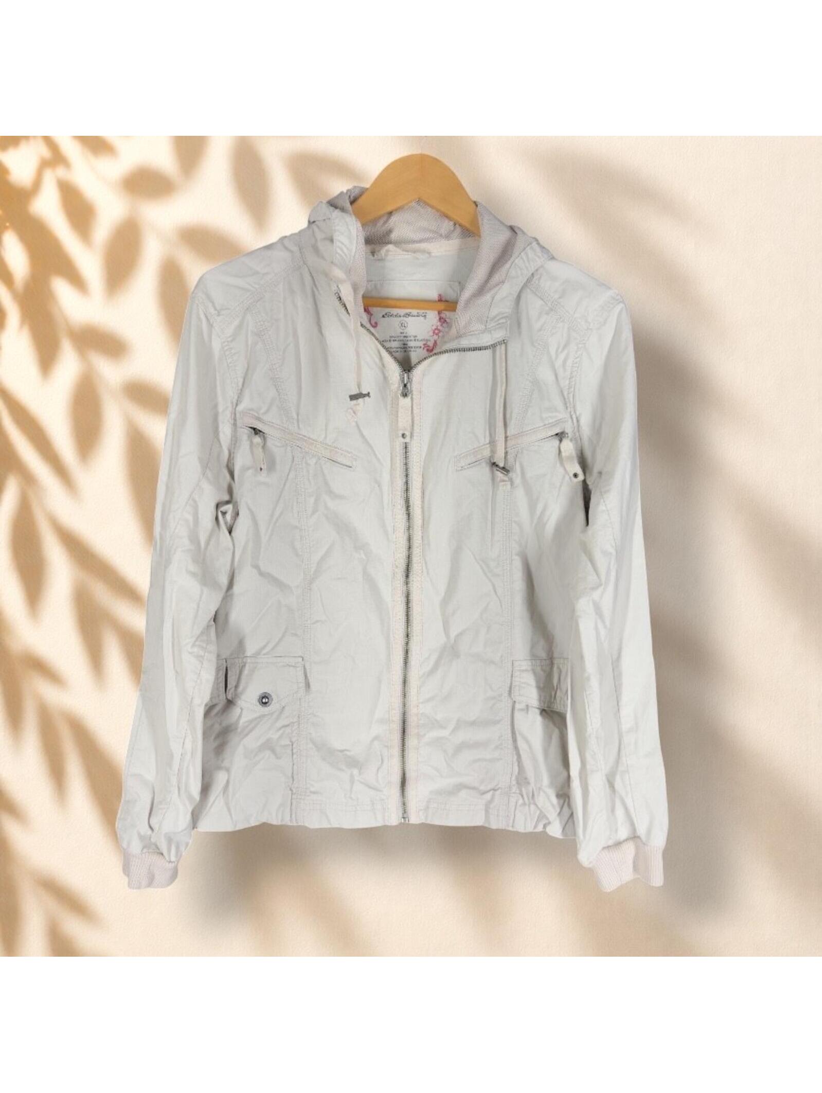 Eddie Bauer Jacket Women Xl Gray Full Zip Hooded Long Sleeve Cotton Lined Casual